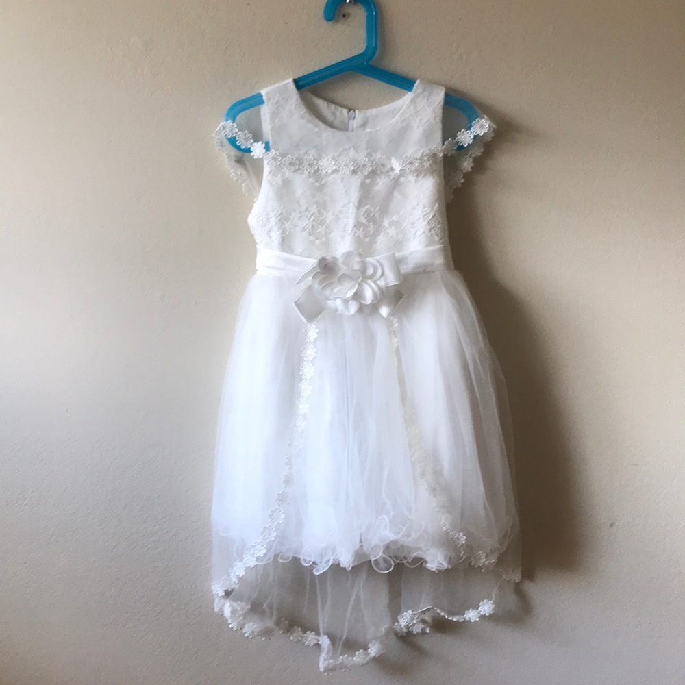 Flower girl white dress- 3 layers with veil